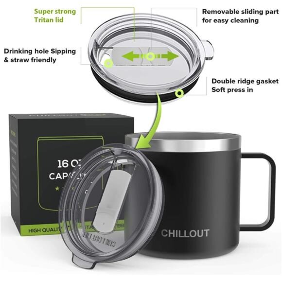 Stainless Steel 16 oz Vacuum Insulated Coffee Mug with Handle &Lid,Large Thermal - Picture 6 of 7